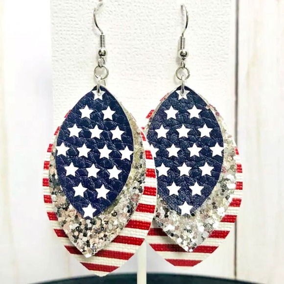 American Flag Star Spangled Statement Earrings - Picture 1 of 2